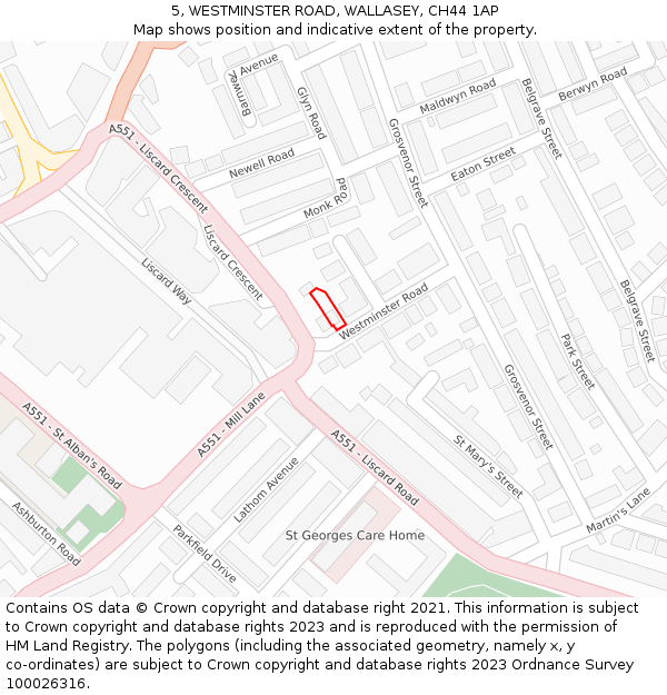 5, WESTMINSTER ROAD, WALLASEY, CH44 1AP: Location map and indicative extent of plot