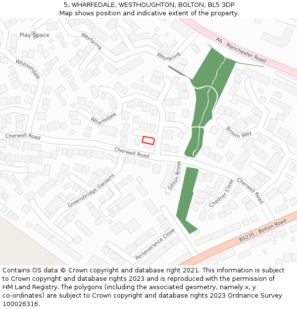 5, WHARFEDALE, WESTHOUGHTON, BOLTON, BL5 3DP: Location map and indicative extent of plot