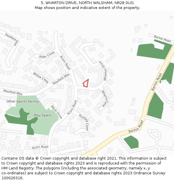 5, WHARTON DRIVE, NORTH WALSHAM, NR28 0UG: Location map and indicative extent of plot