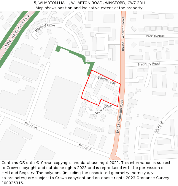 5, WHARTON HALL, WHARTON ROAD, WINSFORD, CW7 3RH: Location map and indicative extent of plot