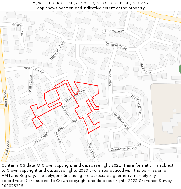 5, WHEELOCK CLOSE, ALSAGER, STOKE-ON-TRENT, ST7 2NY: Location map and indicative extent of plot