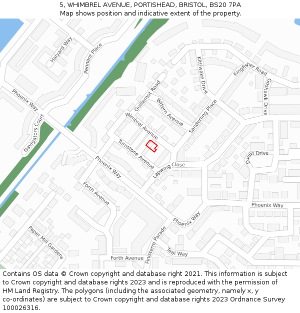 5, WHIMBREL AVENUE, PORTISHEAD, BRISTOL, BS20 7PA: Location map and indicative extent of plot