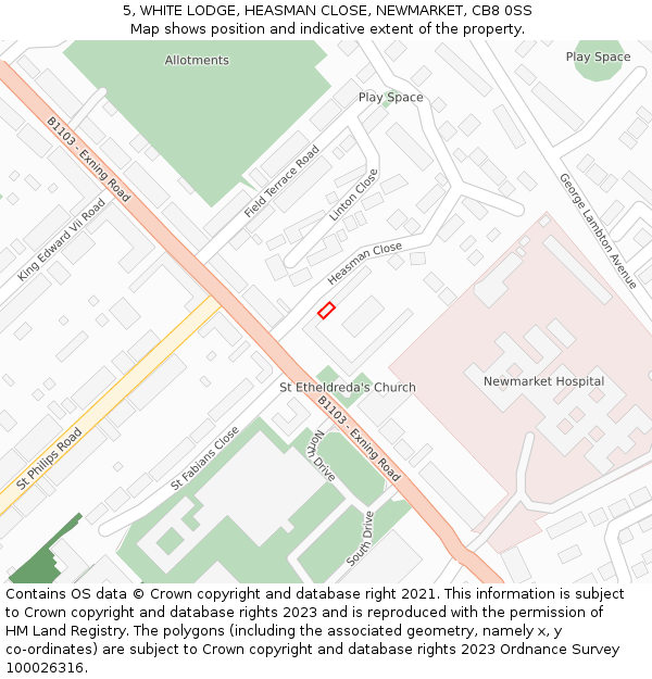 5, WHITE LODGE, HEASMAN CLOSE, NEWMARKET, CB8 0SS: Location map and indicative extent of plot