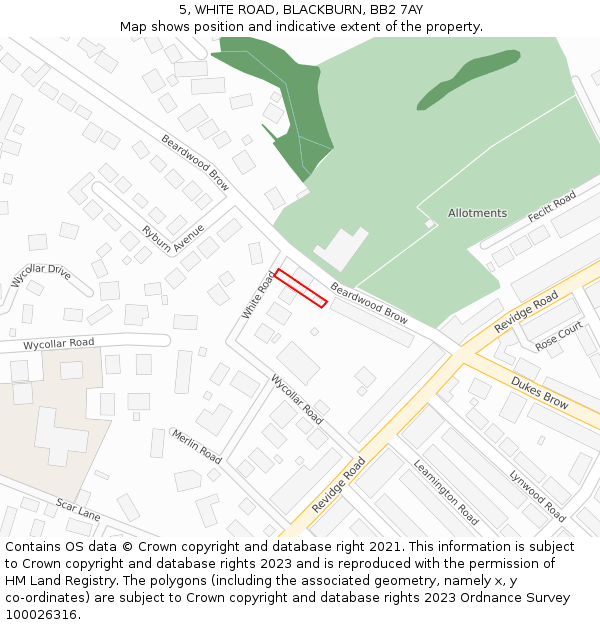5, WHITE ROAD, BLACKBURN, BB2 7AY: Location map and indicative extent of plot