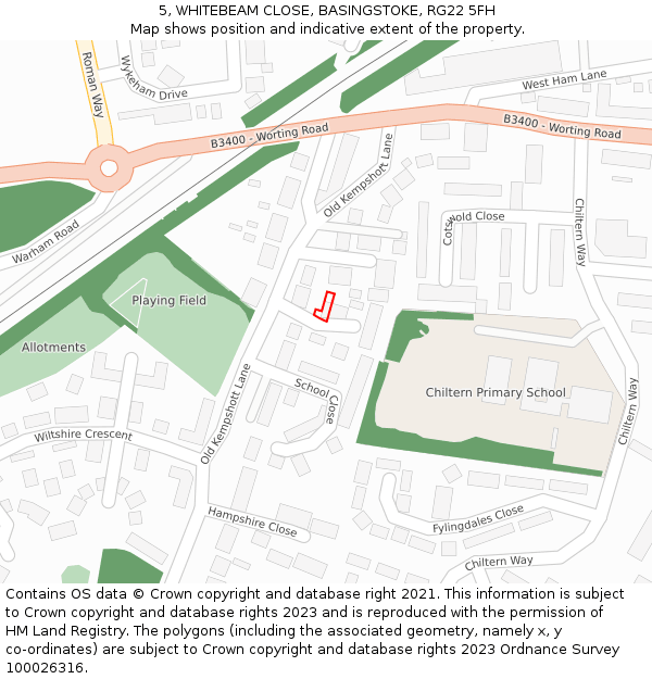 5, WHITEBEAM CLOSE, BASINGSTOKE, RG22 5FH: Location map and indicative extent of plot