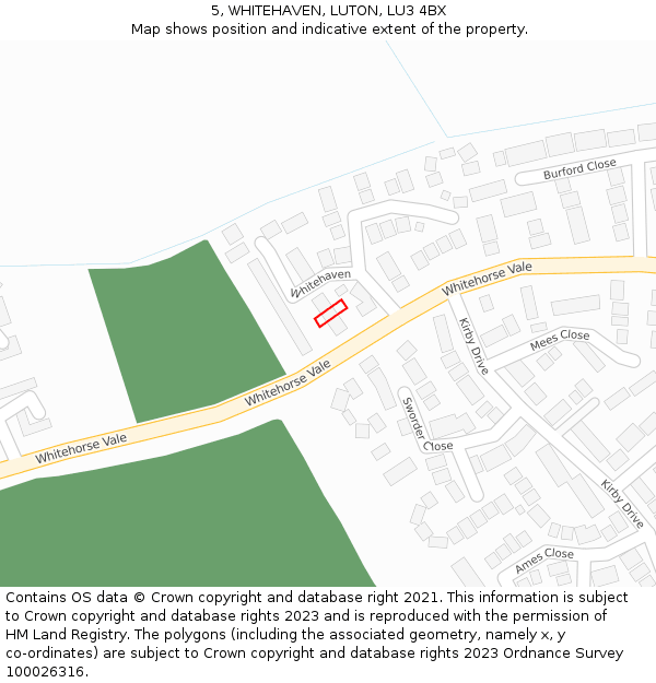 5, WHITEHAVEN, LUTON, LU3 4BX: Location map and indicative extent of plot