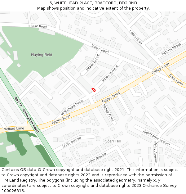 5, WHITEHEAD PLACE, BRADFORD, BD2 3NB: Location map and indicative extent of plot