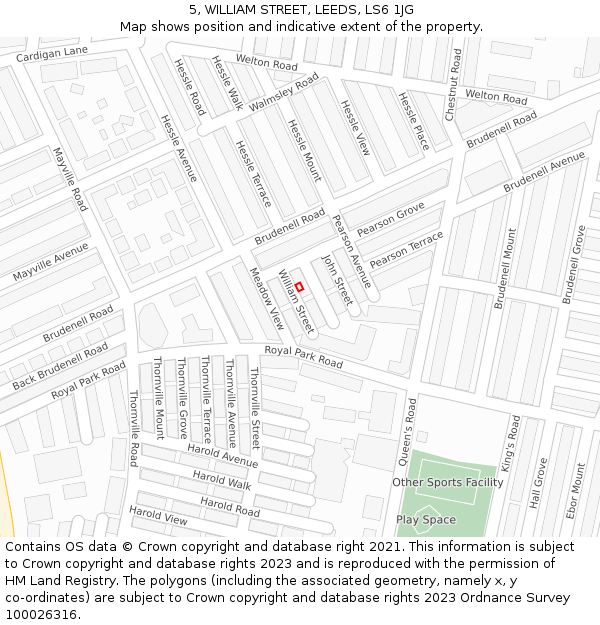 5, WILLIAM STREET, LEEDS, LS6 1JG: Location map and indicative extent of plot