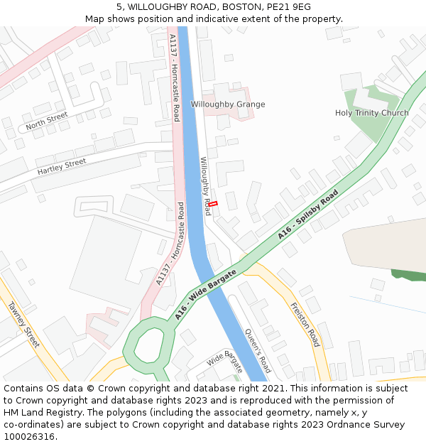5, WILLOUGHBY ROAD, BOSTON, PE21 9EG: Location map and indicative extent of plot