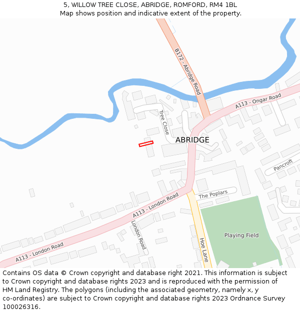 5, WILLOW TREE CLOSE, ABRIDGE, ROMFORD, RM4 1BL: Location map and indicative extent of plot