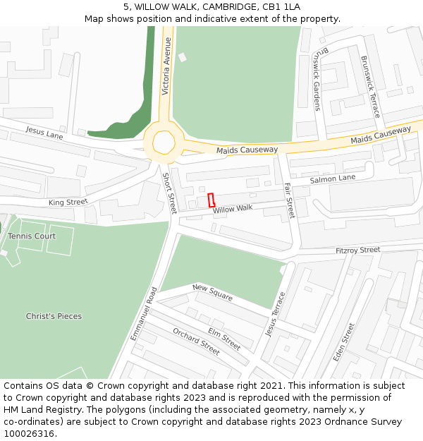 5, WILLOW WALK, CAMBRIDGE, CB1 1LA: Location map and indicative extent of plot