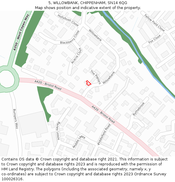 5, WILLOWBANK, CHIPPENHAM, SN14 6QG: Location map and indicative extent of plot