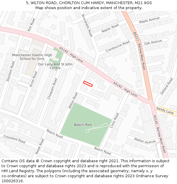 5, WILTON ROAD, CHORLTON CUM HARDY, MANCHESTER, M21 9GS: Location map and indicative extent of plot