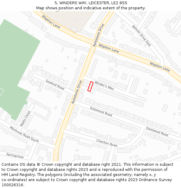 5, WINDERS WAY, LEICESTER, LE2 8SS: Location map and indicative extent of plot