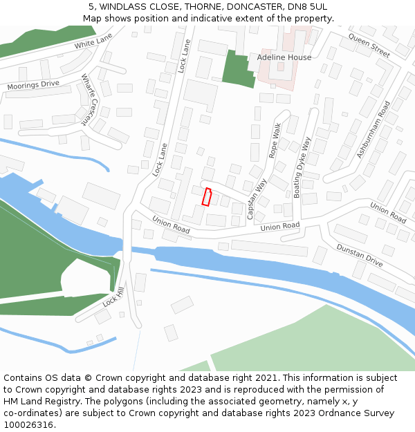 5, WINDLASS CLOSE, THORNE, DONCASTER, DN8 5UL: Location map and indicative extent of plot