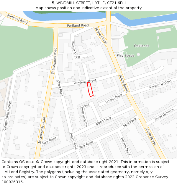 5, WINDMILL STREET, HYTHE, CT21 6BH: Location map and indicative extent of plot