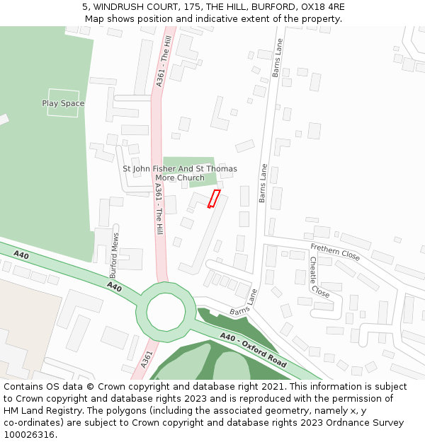 5, WINDRUSH COURT, 175, THE HILL, BURFORD, OX18 4RE: Location map and indicative extent of plot