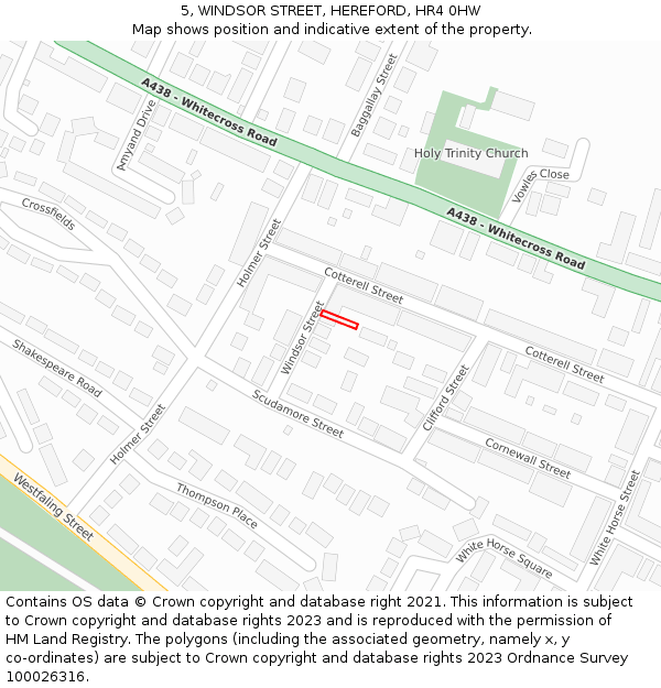 5, WINDSOR STREET, HEREFORD, HR4 0HW: Location map and indicative extent of plot