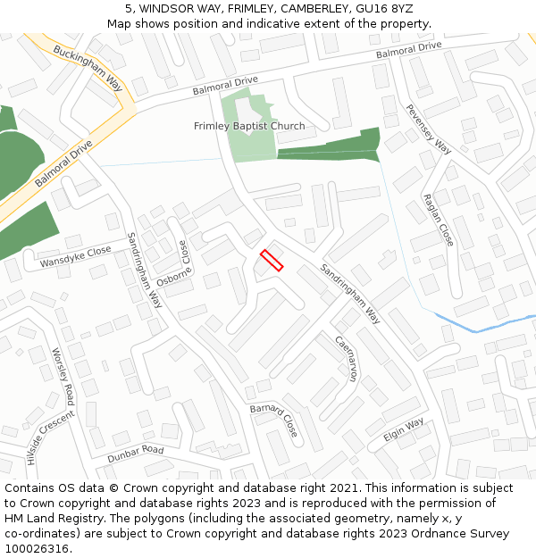 5, WINDSOR WAY, FRIMLEY, CAMBERLEY, GU16 8YZ: Location map and indicative extent of plot