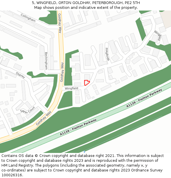 5, WINGFIELD, ORTON GOLDHAY, PETERBOROUGH, PE2 5TH: Location map and indicative extent of plot
