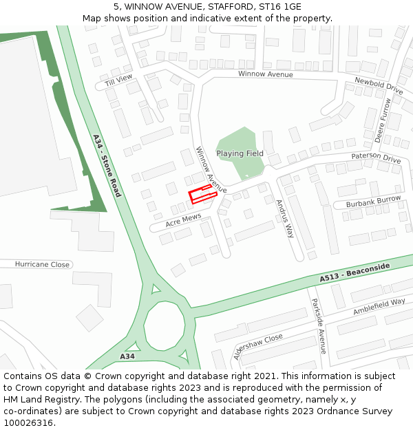 5, WINNOW AVENUE, STAFFORD, ST16 1GE: Location map and indicative extent of plot