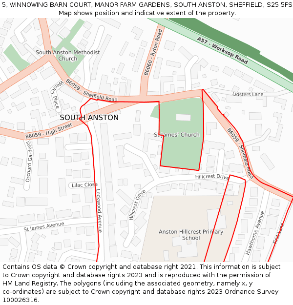 5, WINNOWING BARN COURT, MANOR FARM GARDENS, SOUTH ANSTON, SHEFFIELD, S25 5FS: Location map and indicative extent of plot