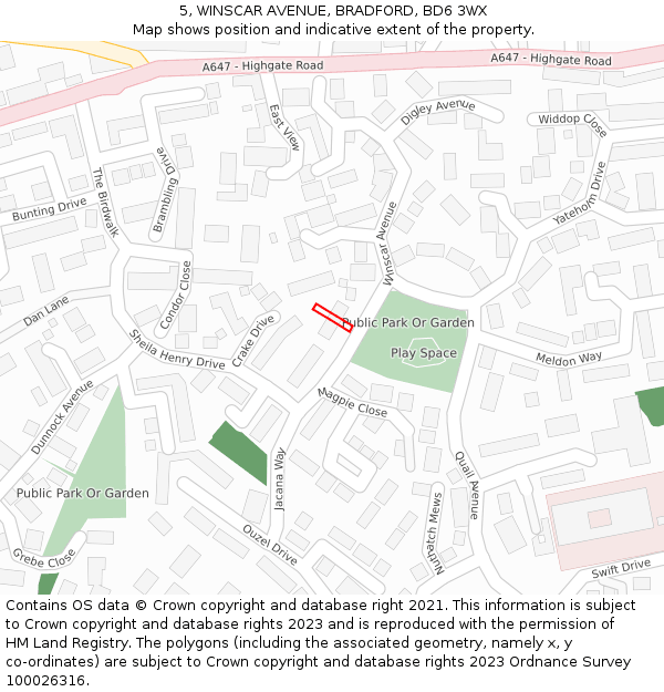 5, WINSCAR AVENUE, BRADFORD, BD6 3WX: Location map and indicative extent of plot