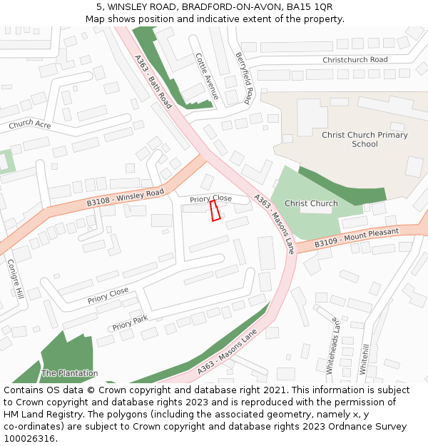 5, WINSLEY ROAD, BRADFORD-ON-AVON, BA15 1QR: Location map and indicative extent of plot