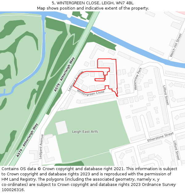5, WINTERGREEN CLOSE, LEIGH, WN7 4BL: Location map and indicative extent of plot