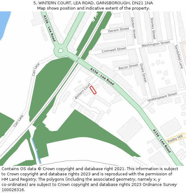 5, WINTERN COURT, LEA ROAD, GAINSBOROUGH, DN21 1NA: Location map and indicative extent of plot