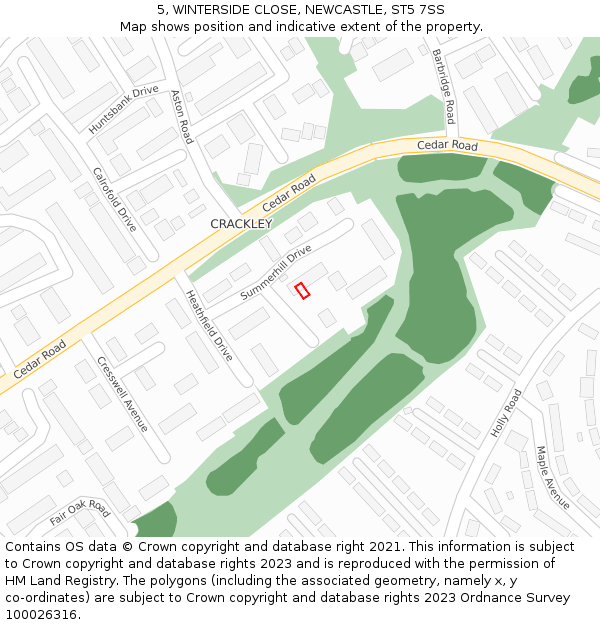 5, WINTERSIDE CLOSE, NEWCASTLE, ST5 7SS: Location map and indicative extent of plot