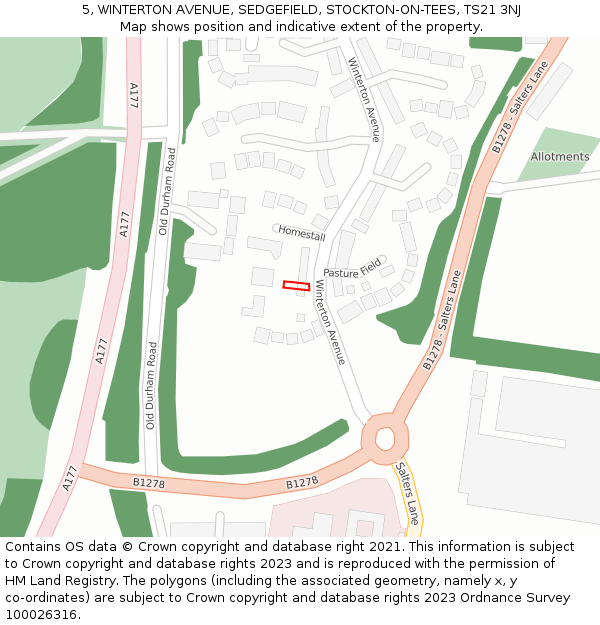 5, WINTERTON AVENUE, SEDGEFIELD, STOCKTON-ON-TEES, TS21 3NJ: Location map and indicative extent of plot