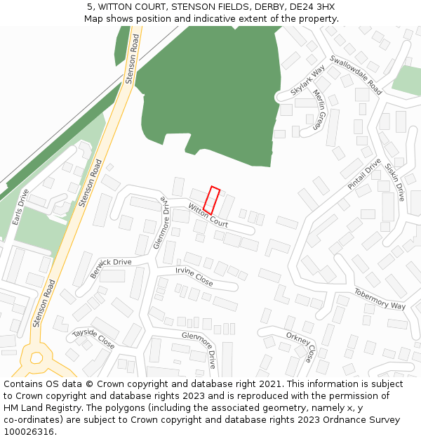 5, WITTON COURT, STENSON FIELDS, DERBY, DE24 3HX: Location map and indicative extent of plot