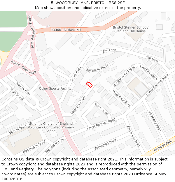 5, WOODBURY LANE, BRISTOL, BS8 2SE: Location map and indicative extent of plot