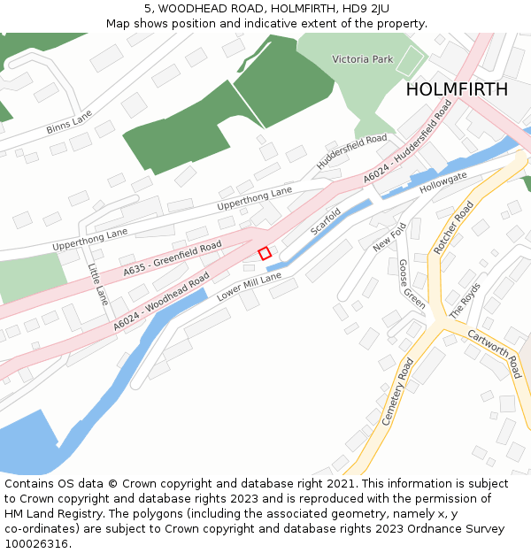 5, WOODHEAD ROAD, HOLMFIRTH, HD9 2JU: Location map and indicative extent of plot