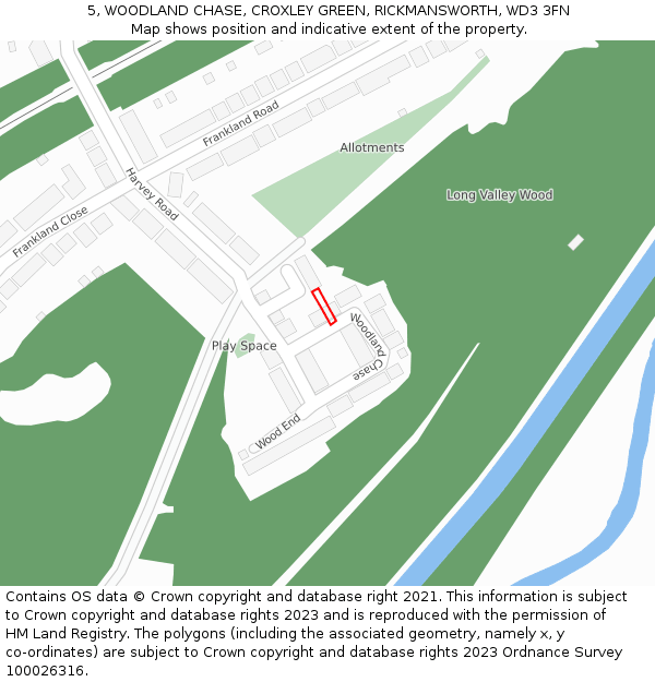 5, WOODLAND CHASE, CROXLEY GREEN, RICKMANSWORTH, WD3 3FN: Location map and indicative extent of plot
