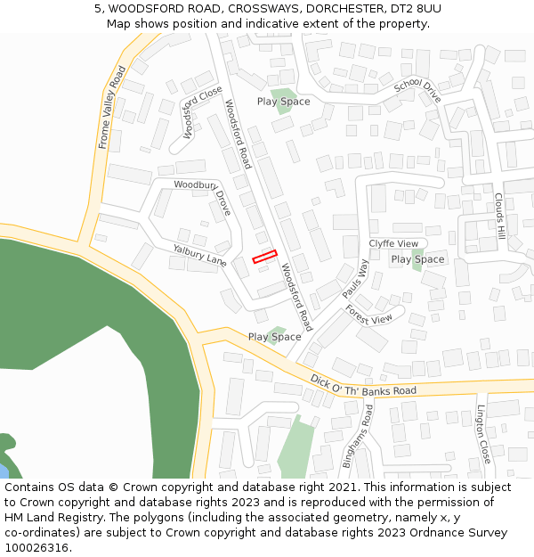 5, WOODSFORD ROAD, CROSSWAYS, DORCHESTER, DT2 8UU: Location map and indicative extent of plot