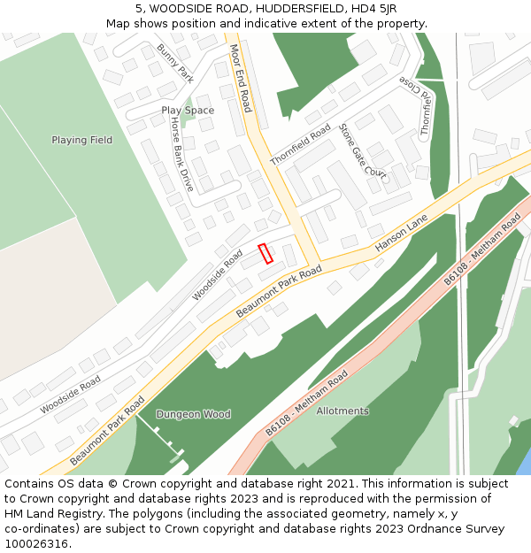5, WOODSIDE ROAD, HUDDERSFIELD, HD4 5JR: Location map and indicative extent of plot