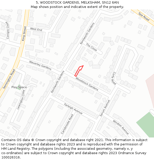 5, WOODSTOCK GARDENS, MELKSHAM, SN12 6AN: Location map and indicative extent of plot