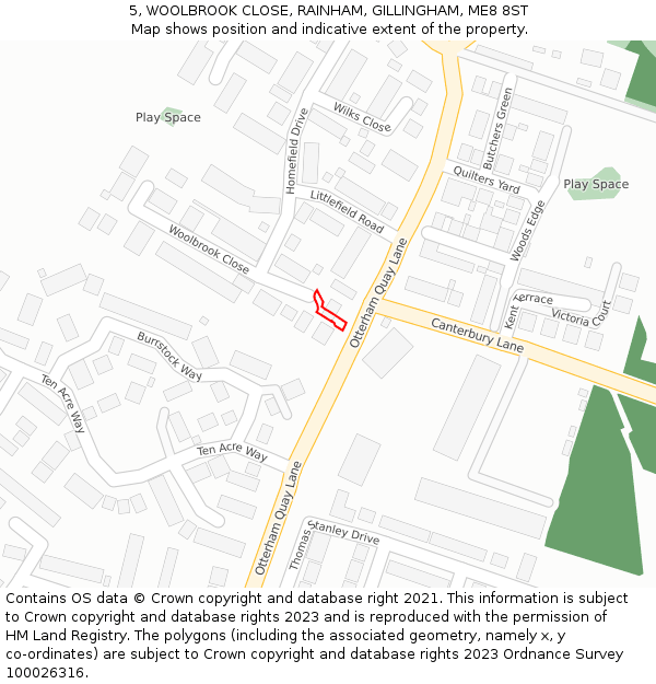 5, WOOLBROOK CLOSE, RAINHAM, GILLINGHAM, ME8 8ST: Location map and indicative extent of plot