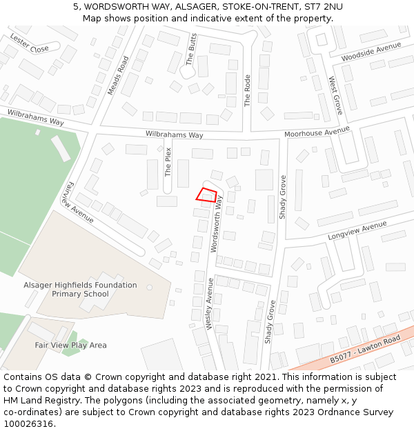 5, WORDSWORTH WAY, ALSAGER, STOKE-ON-TRENT, ST7 2NU: Location map and indicative extent of plot