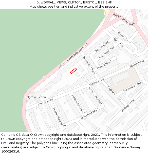 5, WORRALL MEWS, CLIFTON, BRISTOL, BS8 2HF: Location map and indicative extent of plot