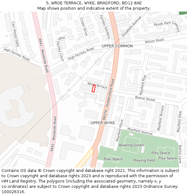 5, WROE TERRACE, WYKE, BRADFORD, BD12 8AE: Location map and indicative extent of plot