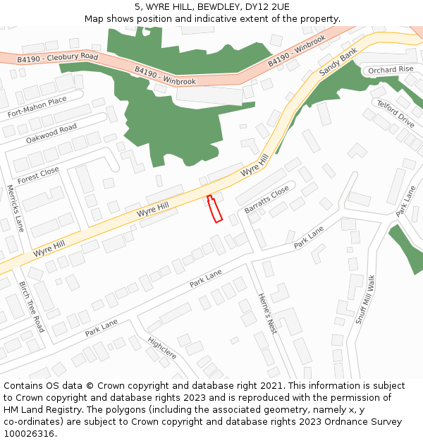 5, WYRE HILL, BEWDLEY, DY12 2UE: Location map and indicative extent of plot