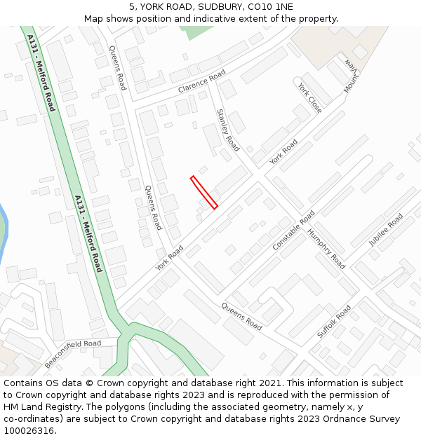 5, YORK ROAD, SUDBURY, CO10 1NE: Location map and indicative extent of plot