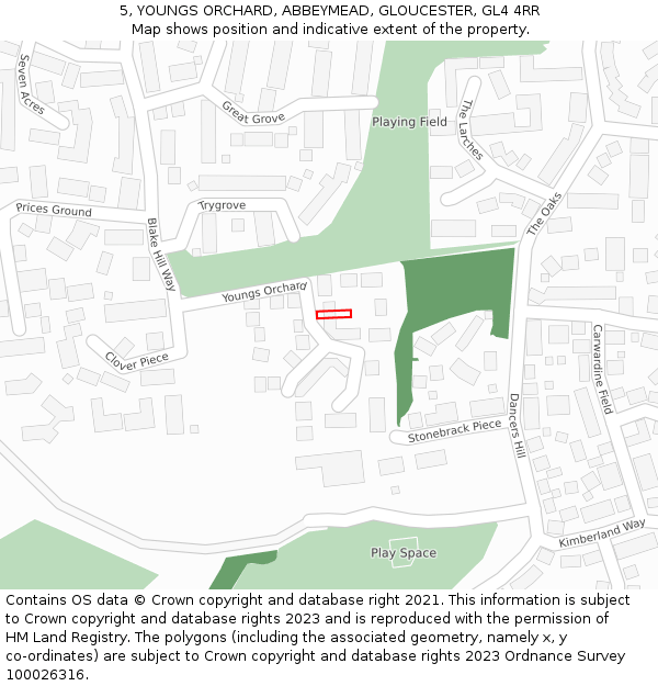 5, YOUNGS ORCHARD, ABBEYMEAD, GLOUCESTER, GL4 4RR: Location map and indicative extent of plot