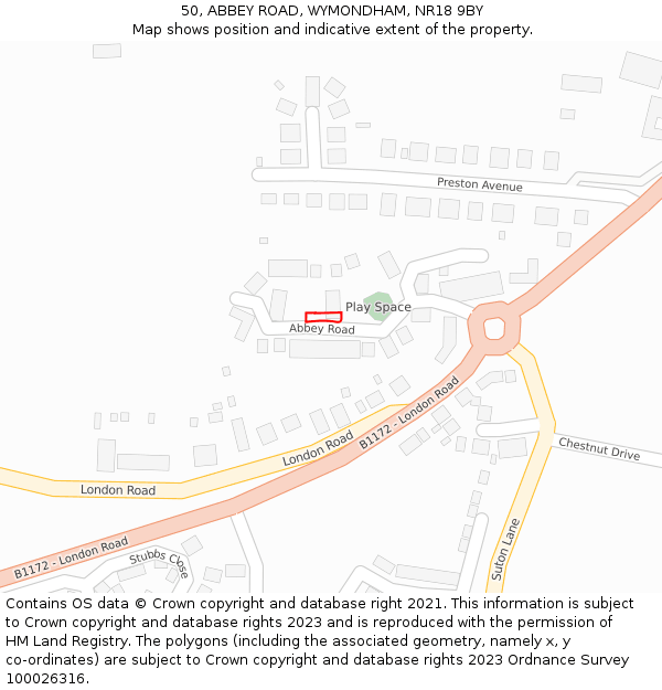 50, ABBEY ROAD, WYMONDHAM, NR18 9BY: Location map and indicative extent of plot