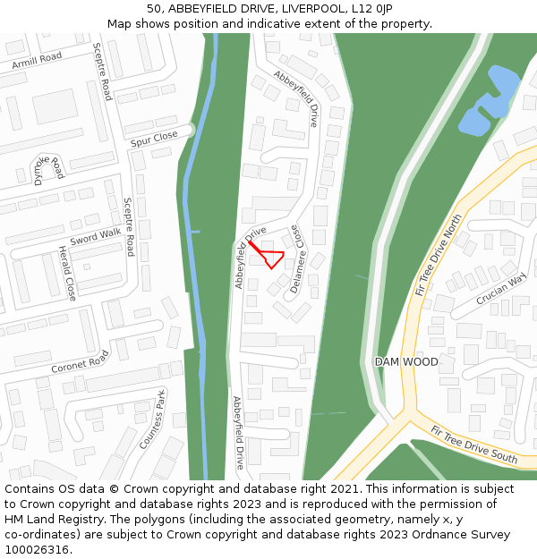 50, ABBEYFIELD DRIVE, LIVERPOOL, L12 0JP: Location map and indicative extent of plot