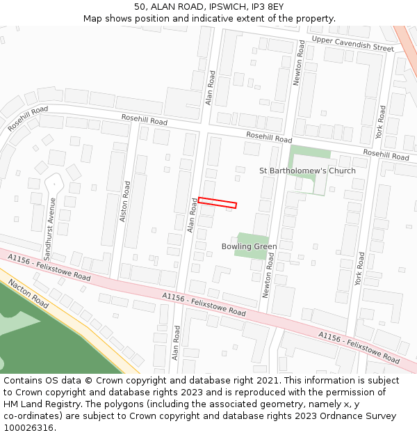 50, ALAN ROAD, IPSWICH, IP3 8EY: Location map and indicative extent of plot
