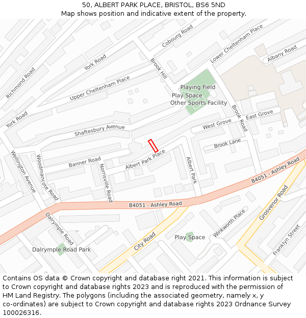 50, ALBERT PARK PLACE, BRISTOL, BS6 5ND: Location map and indicative extent of plot
